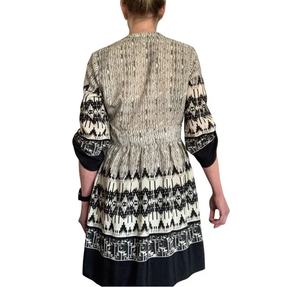 Charming Charlie Black Cream Button Down Midi Dress Size Small Wednesday Addams - Picture 10 of 16